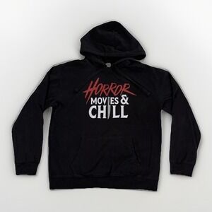 Horror Movies and Chill Black Hoodie Pullover Size L‎ Wound Up Scary Netflix GUC